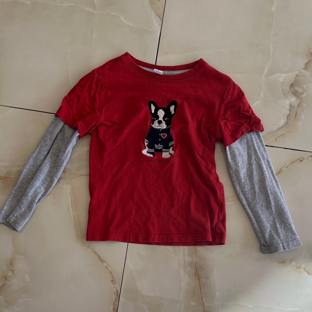 Janie and Jack Red Long Sleeve Tee with Dog Design